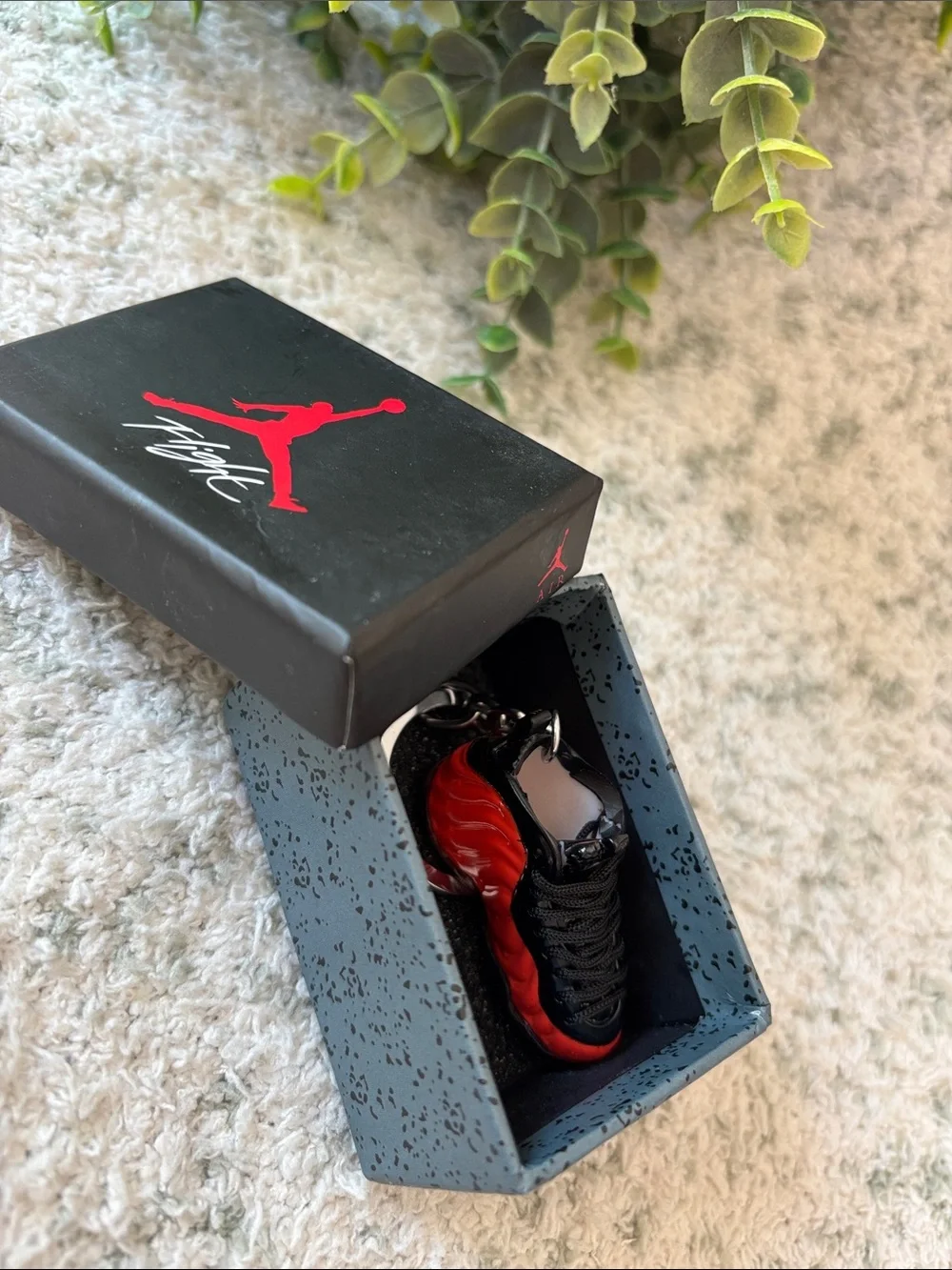 Air Jordan Red and Black 3D Mini Sneaker Keychain with Branded Box NWT 2”